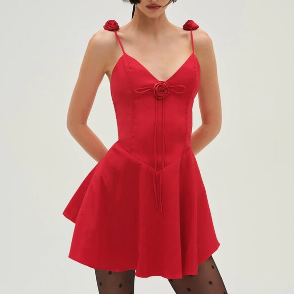 For Love & Lemons: Red Orsa Rose Mini Dress - Picture 1 of 3